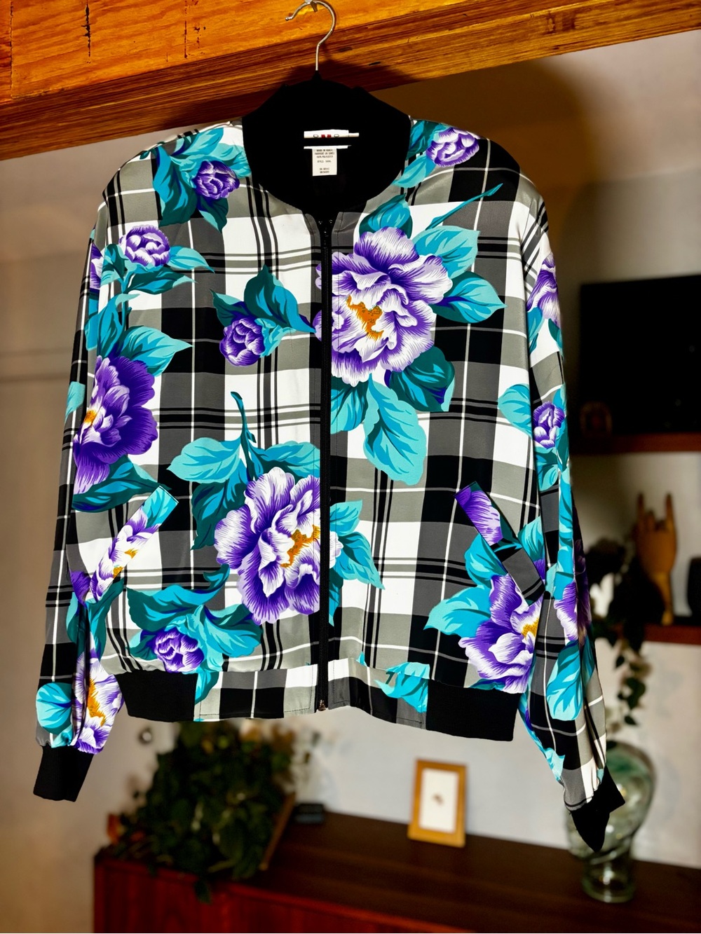 VINTAGE Alia Floral Plaid Bomber Jacket M - Deadstock Mint Condition
